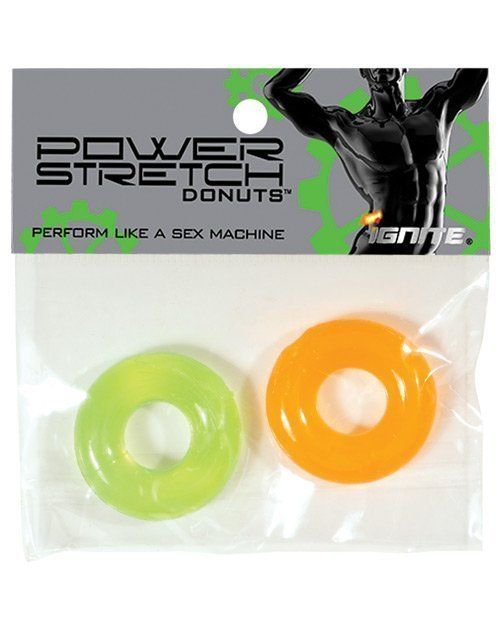 Ignite Power Stretch Donut Cock Ring – Orange/Green Pack of 2