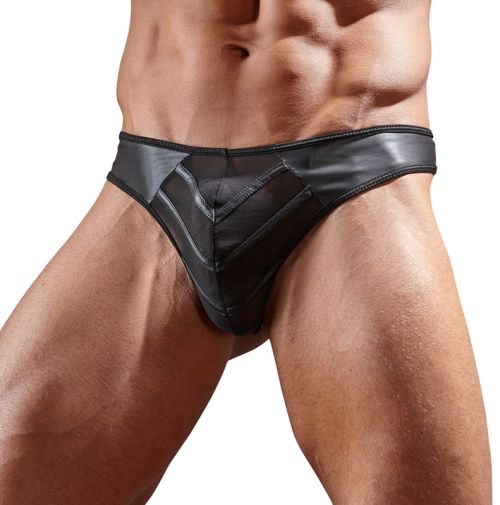 Еротични мъжко бельо размер М Faux Leather G-String With Powernet Inserts