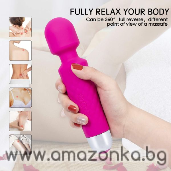 Mini Wand Massager Cordless Handheld Therapeutic Powerful Vibrate Waterproof Massager Wands with 20 Magic Modes 8 Speeds, Travel Massager Shoulder Massage (Rose Red) 