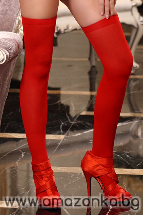 Ladies sheer stocking over knee red
