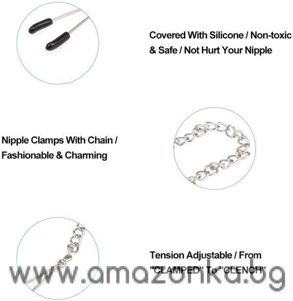Fantasy Nipple Clamps Clitoris Clamps Labia Clamps with Metal Chain,Ideal for Adult Games Role Play Erotic Toys