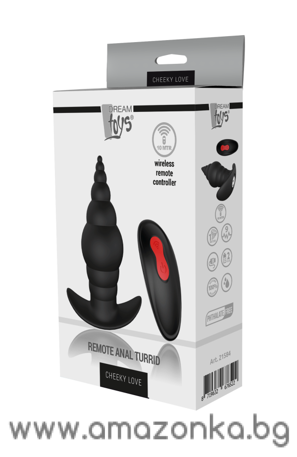 Anal plug with wireless remote controller.CHEEKY LOVE REMOTE ANAL TURRID BLACK