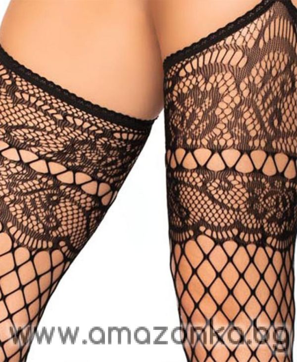 Leg Avenue Lace top Industrial Net stockings attach garter belt
