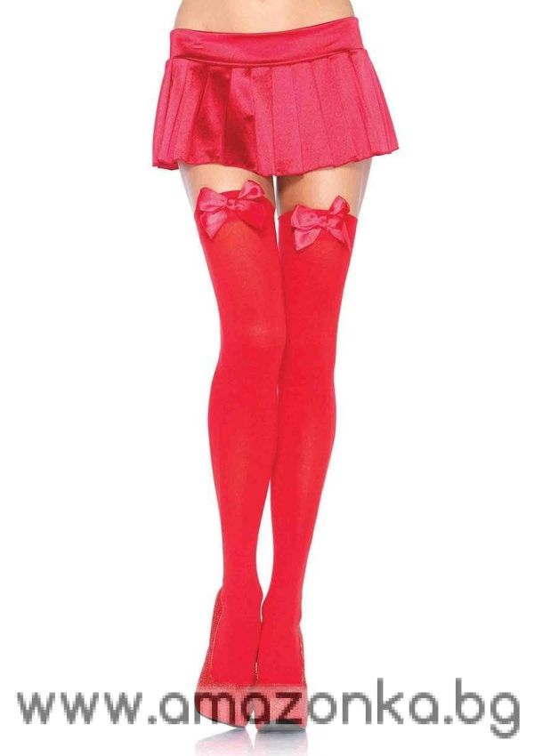 Leg Avenue, Opaque thigh highs with satin bow accent. stockings RED Leg Avenue