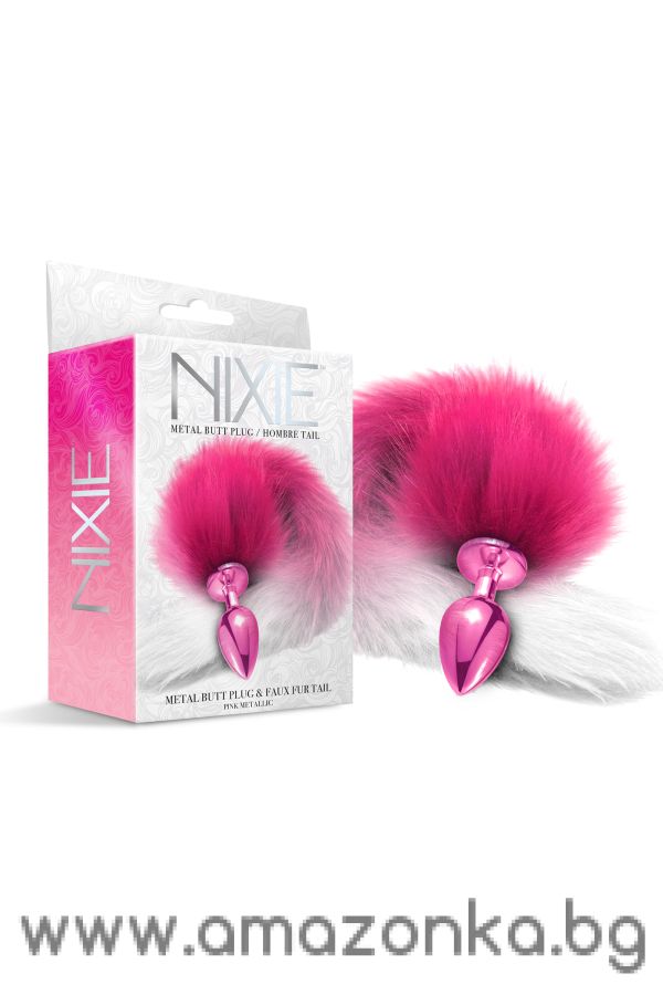 NIXIE METAL BUTT PLUG WITH OMBRE TAIL, PINK METALLIC