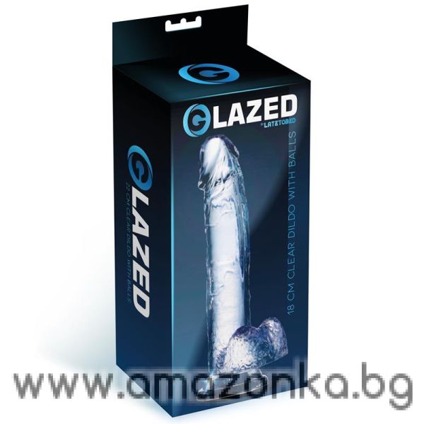 GLAZED Realistic Dildo with Testicles Crystal Material 18 cm