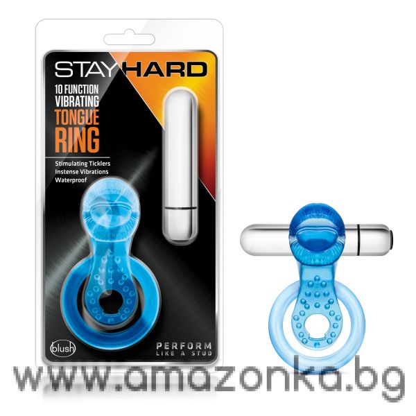 STAY HARD VIBRATING TONGUE RING BLUE