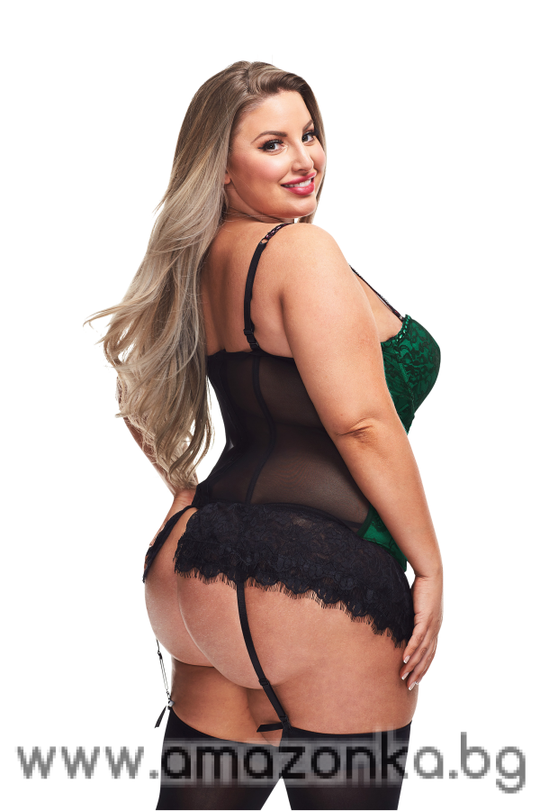 BUSTIER AND GSTRING GREEN, 1X/2X