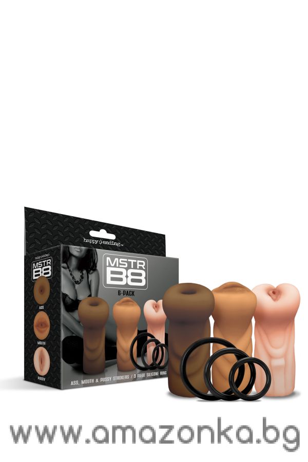 HAPPY ENDING MSTR B8 SIX PACK ASS MOUTH PUSSY STROKER W/SIX RINGS
