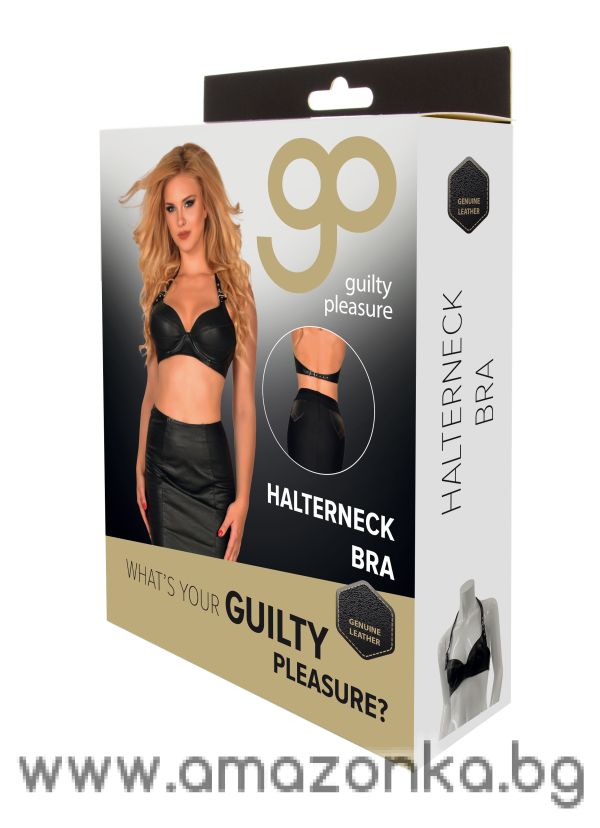 GP LEATHER HALTERNECK BRA BLACK, XL