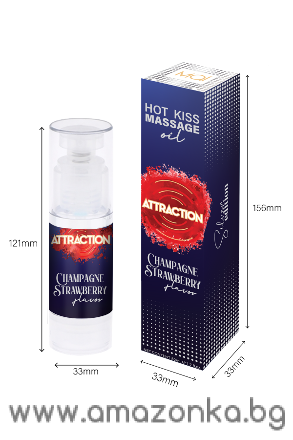 MAI ATTRACTION HOT KISS MASSAGE OIL CHAMPAGNE STRAWBERRY FLAVOR 50ML