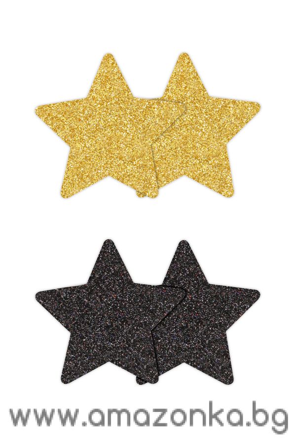 PRETTY PASTIES GLITTER STARS BLACK GOLD 2 PAIR