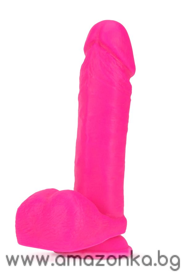 NEO ELITE 8 INCH SILICONE DUAL DENSITY COCK WITH BALLS NEON PINK