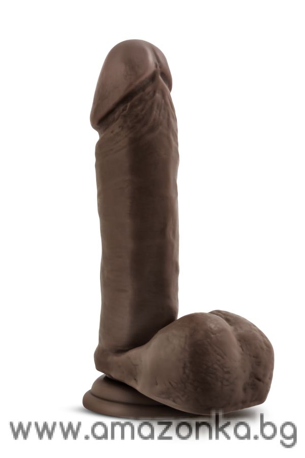 DR. SKIN PLUS 8 INCH POSABLE DILDO WITH BALLS CHOCOLATE