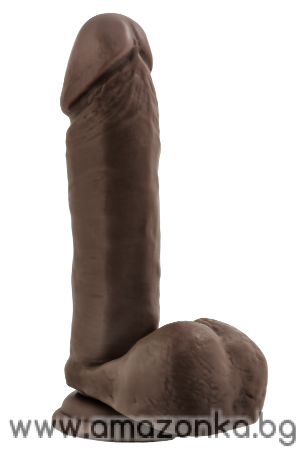 DR. SKIN PLUS 8 INCH POSABLE DILDO WITH BALLS CHOCOLATE