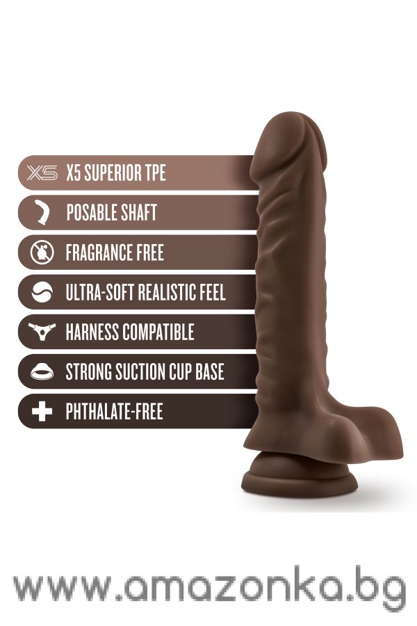 DR. SKIN PLUS 9 INCH POSABLE DILDO WITH BALLS CHOCOLATE