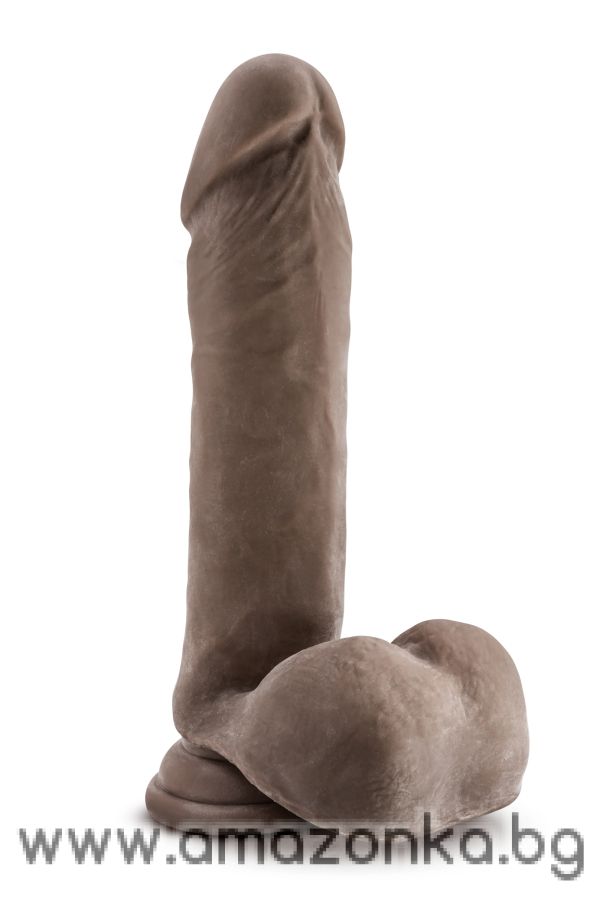 DR. SKIN PLUS 9 INCH THICK POSABLE DILDO WITH BALLS CHOCOLATE