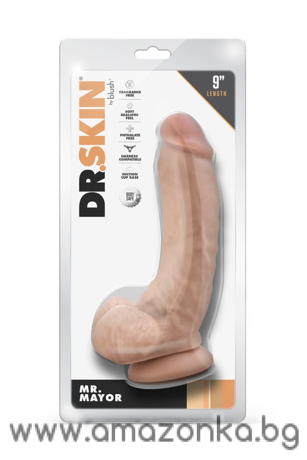 DR. SKIN MR. MAYOR 9 INCH DILDO WITH BALLS BEIGE