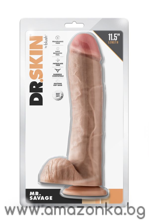 DR. SKIN MR. SAVAGE 11.5 INCH DILDO WITH BALLS BEIGE