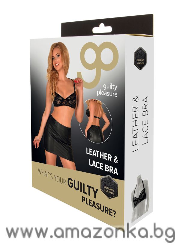 GP GENUINE LEATHER & LACE BRA BLACK, XL