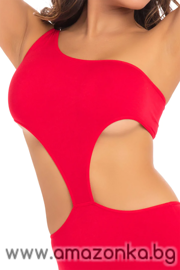 ONE SHOULDER CROPPED CATSUIT RED, M/L