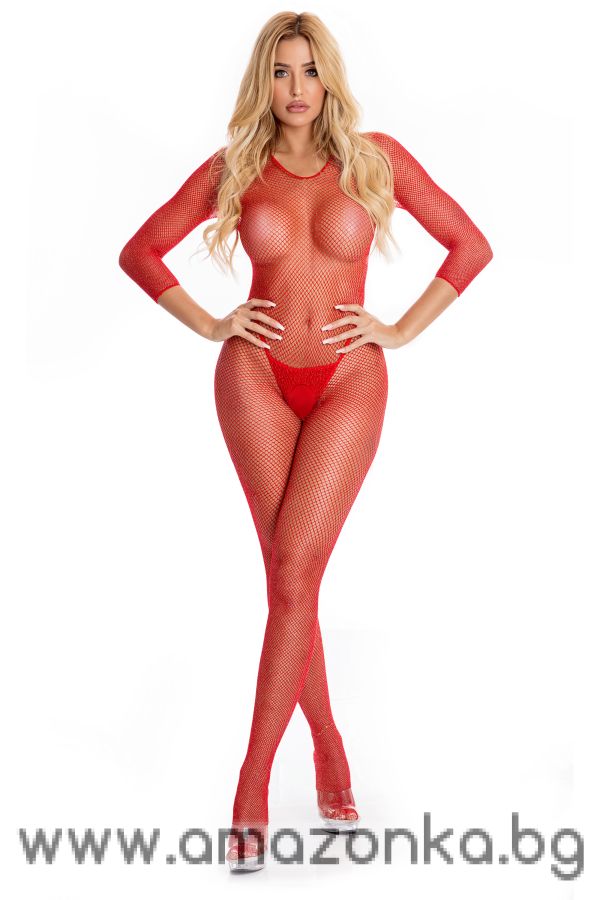 RISQUE CROTCHLESS BODYSTOCKING RED, S/M