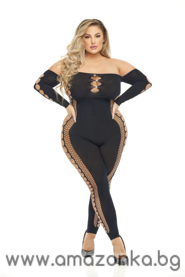 DIAMOND DRIPPIN BODYSTOCKING BLACK, QUEEN