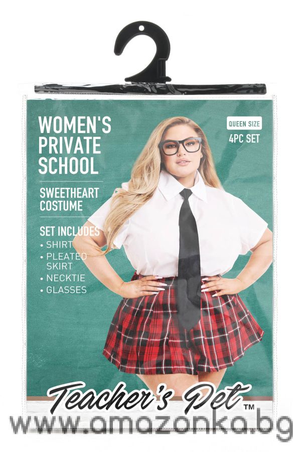 TEACHER PET WOMEN'S 4 PC PRIVATE SCHOOL SWEETHEART COSTUME, QUEEN SIZE