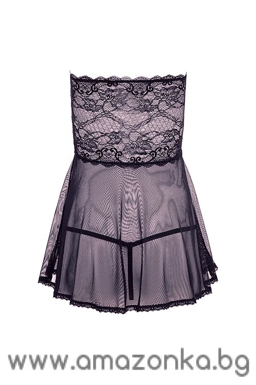 BARELY BARE MESH & LACE BABY DOLL BLACK, OS