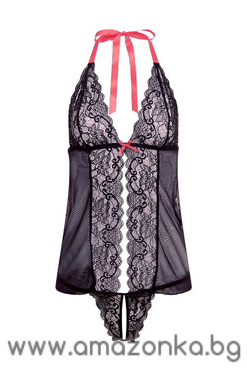 BARELY BARE OPEN FRONT BABYDOLL BLACK, OS