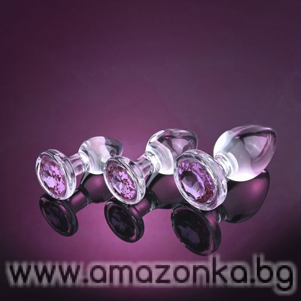 A&E PINK GEM GLASS PLUG SET