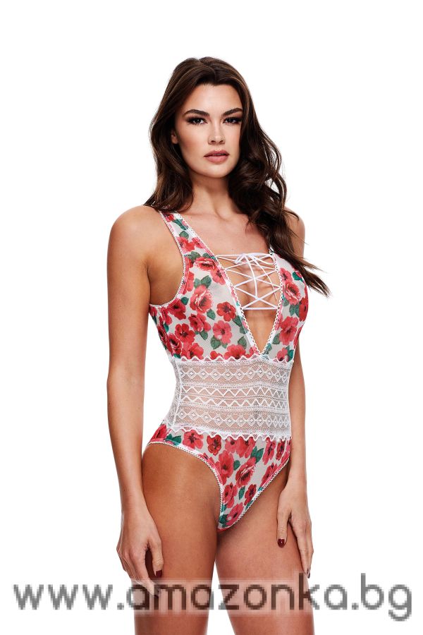 WHITE FLORAL & LACE TEDDY, S/M