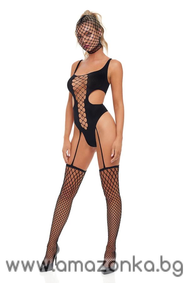 SIN N CHILL BODYSTOCKING WITH MASK BLACK, OS