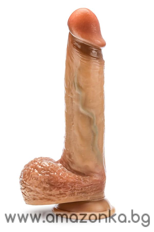 Raphael 9.5 Inch Sliding Foreskin Dildo with Squeezable Balls Tan