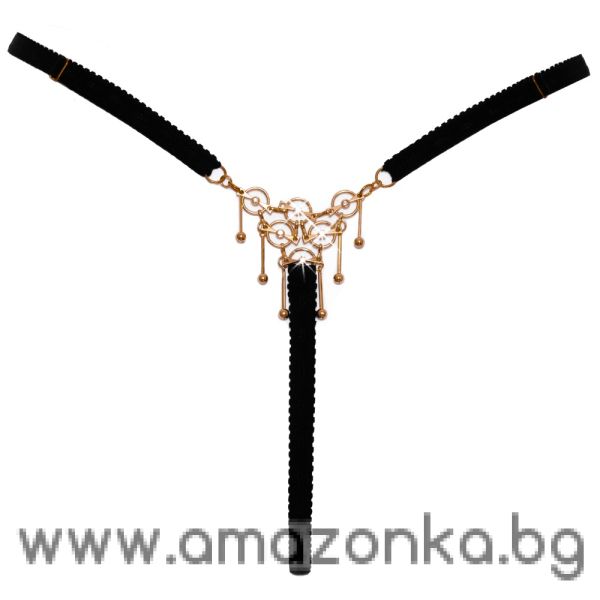 Cottelli LINGERIE Luxurious Crotchless String с бяло-златиста декорация-Size:S-L