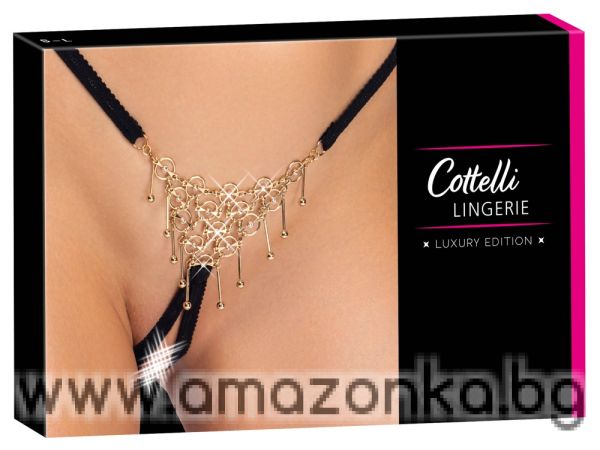 Cottelli LINGERIE Luxurious Crotchless String с бяло-златиста декорация-Size:S-L