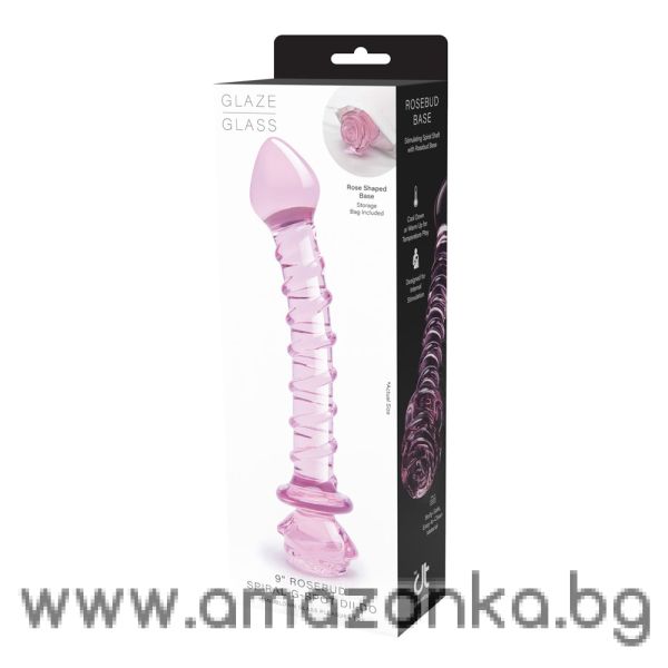 GLAZE GLASS ROSEBUD SPIRAL G-SPOT DILDO