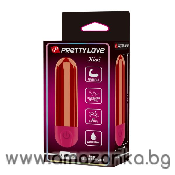 Премиум безжичен метално виброяйце куршум с USB зареждане Pretty Love Kiwi– 10 см