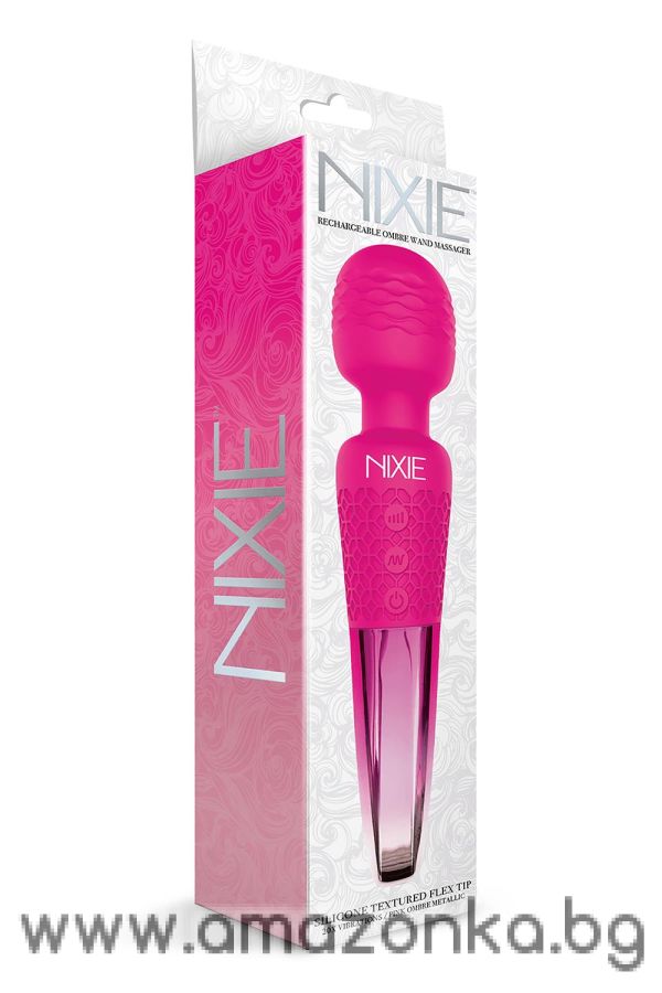 NIXIE  RECHARGEABLE WAND MASSAGER, PINK OMBRE METALLIC