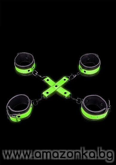 Hand and Ankle Cuffs with Hogtie - Glow in the Dark