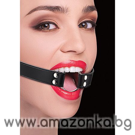 О-Ринг за уста метал с кожа диаметър3,6см.черна каишка63см