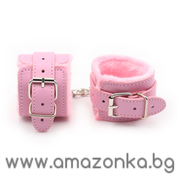 Розови белезници с розов пух- hand cuffs 