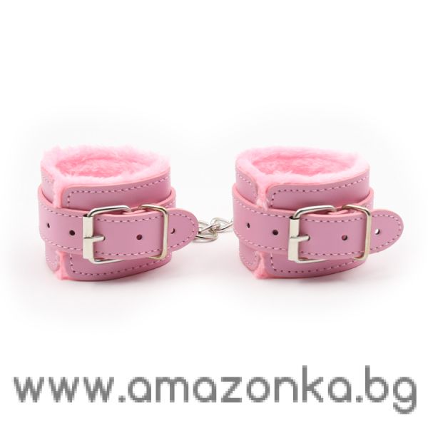 Розови белезници с розов пух- hand cuffs 