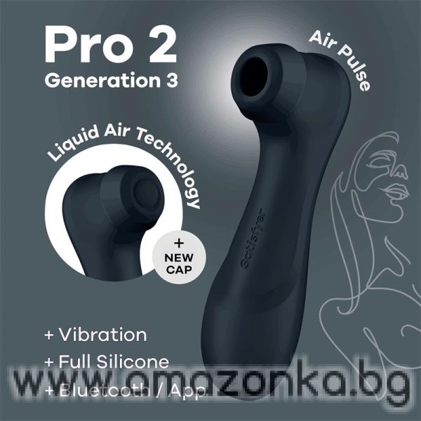 SATISFYER Pro 2 Gen 3 Liquid Air Technology Suction and Vibration App Connect Black