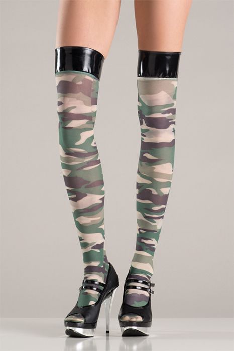 CAMOUFLAGE STOCKINGS WITH VINYL TOPS