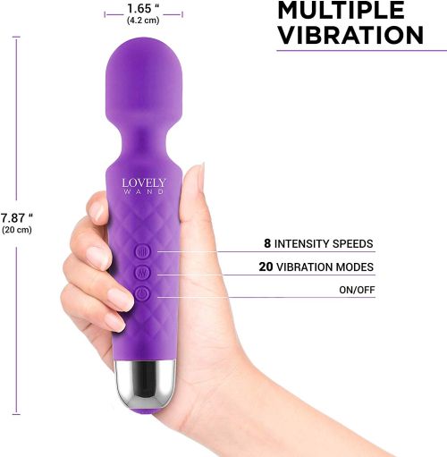 Lovely Wand Massager Wireless Handheld Personal Body Therapeutic Massage with 8 Powerful Speeds and 20 Modes Cordless Electric Waterproof Portable Magic for Back Neck Shoulder Legs (Purple) 