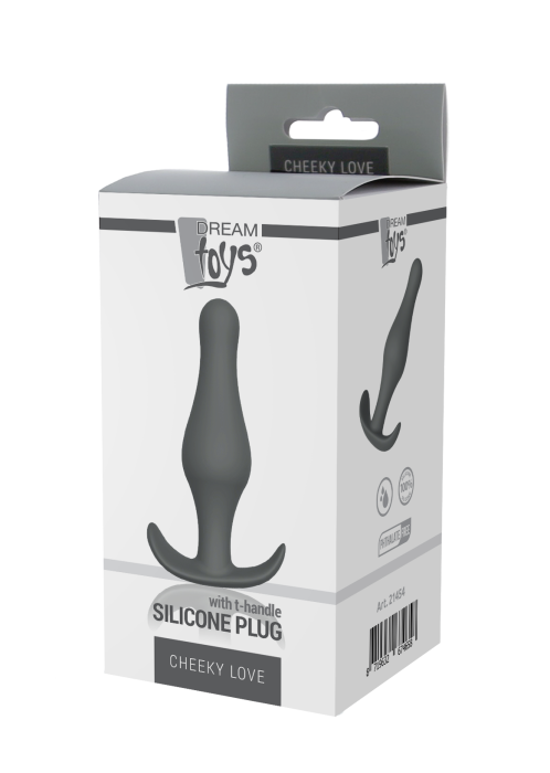 SILICONE PLUGCHEEKY LOVE GREY PLUG WITH T-HANDLE