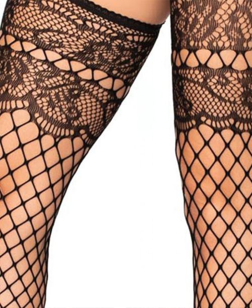 Leg Avenue Lace top Industrial Net stockings attach garter belt