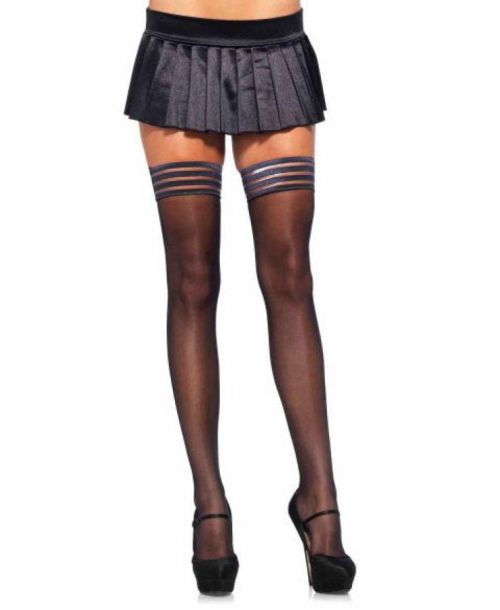 Leg Avenue, Spandex sheer thigh highs striped silicone stay up