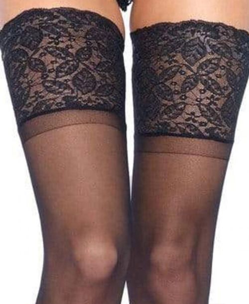 Leg Avenue, Spandex sheer thigh highs silicone stay up lace top